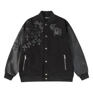 CHROME HEARTS Leather Patched Varsity Jacket image 0