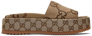 Gucci Wmns GG Lame Platform Slide Sandal 'Camel Monogram image 0