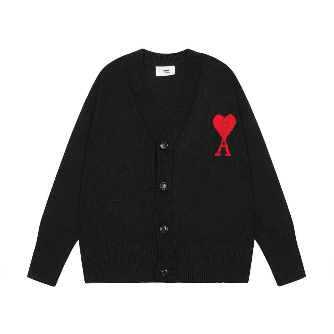 AMI PARIS Logo-Intarsia Virgin Wool Cardigan image 0