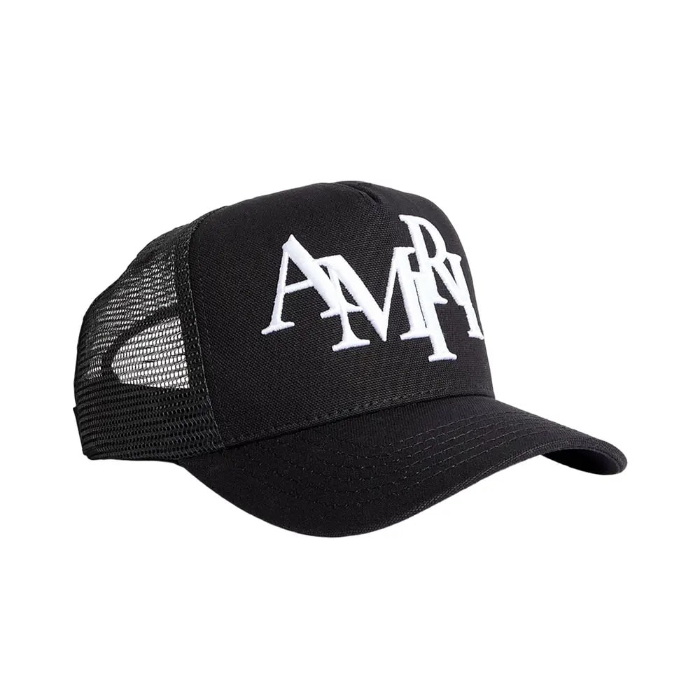AMIRI Staggered Logo Trucker Cap Cotton Black image 0