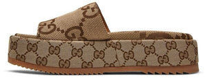 Gucci Wmns GG Lame Platform Slide Sandal 'Camel Monogram image 1