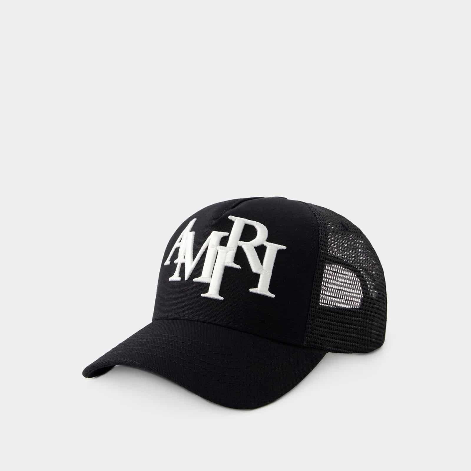 AMIRI Staggered Logo Trucker Cap Cotton Black image 1