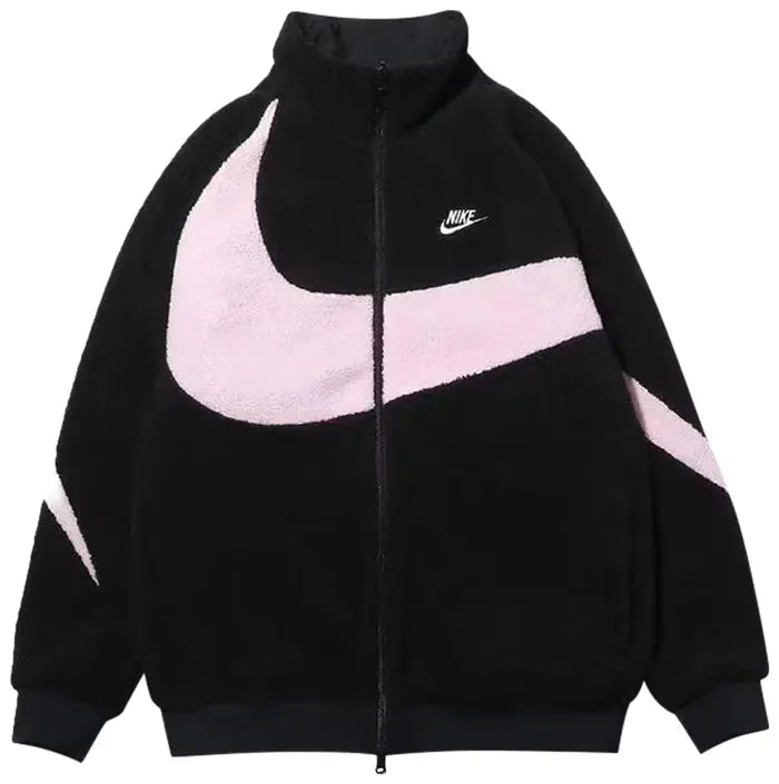 Nike Women's Big Swoosh Reversible Boa Jacket (Asia Sizing) Black Prism/Pink