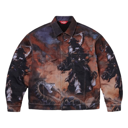 Supreme x Frank Frazetta Faux Shearling Lined Trucker Jacket Multi-Color image 0