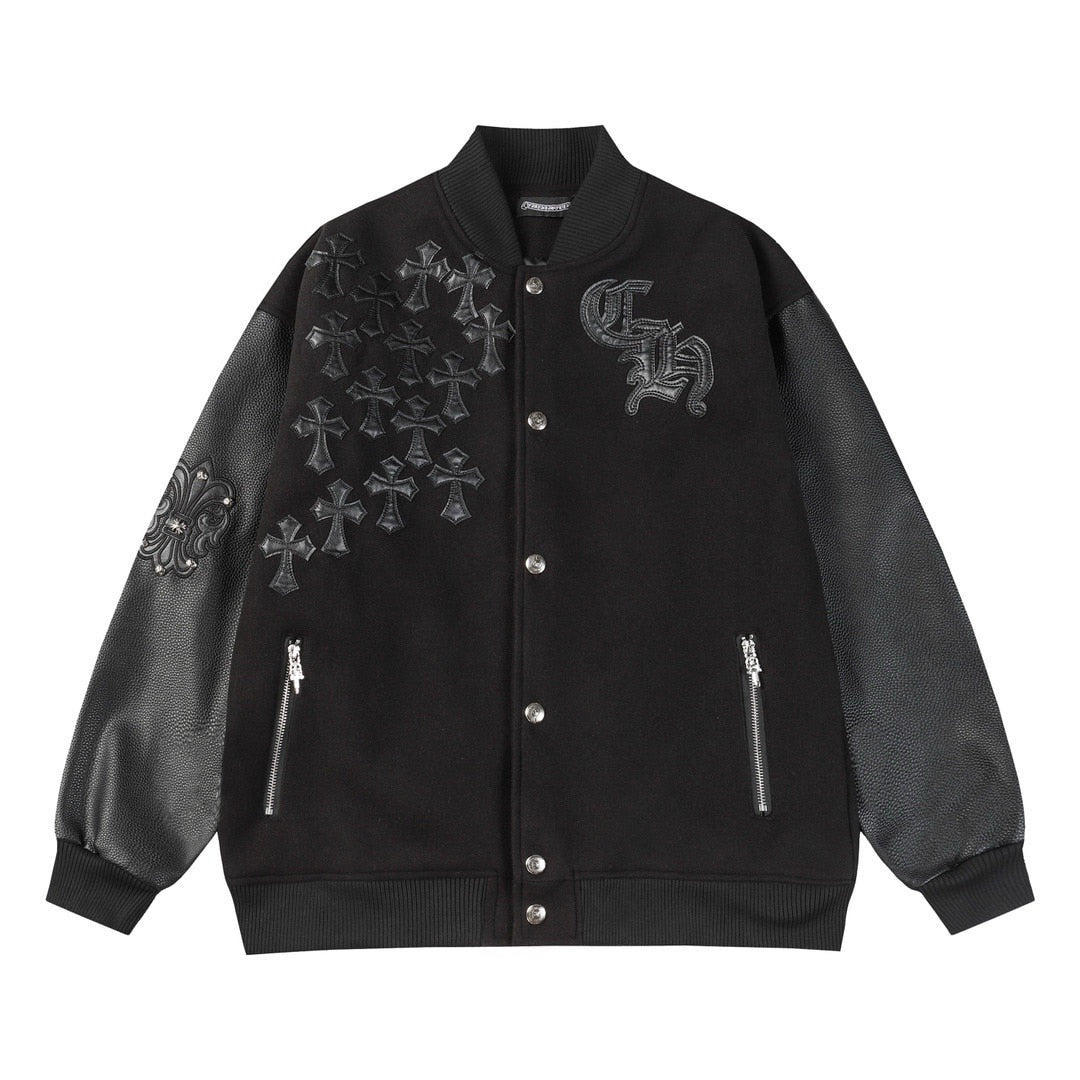 CHROME HEARTS Leather Patched Varsity Jacket image 0