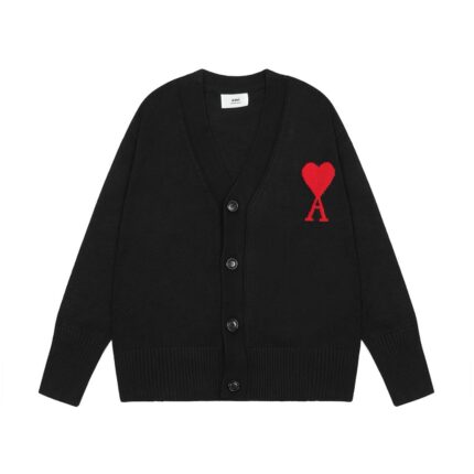 AMI PARIS Logo-Intarsia Virgin Wool Cardigan
