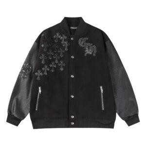 CHROME HEARTS Leather Patched Varsity Jacket